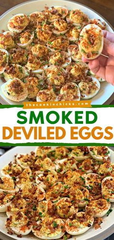 Learn how to make Smoked Deviled Eggs! This game day appetizer in the smoker is so easy. Complete with bacon and spicy goodness, this football food idea is the BEST deviled egg recipe! Perfect for a tailgating party! Smoked Deviled Eggs Recipe, Smoked Eggs, Smoked Deviled Eggs, Devilled Eggs Recipe Best, Smoked Cooking, Deviled Eggs Recipe, Eggs Recipe