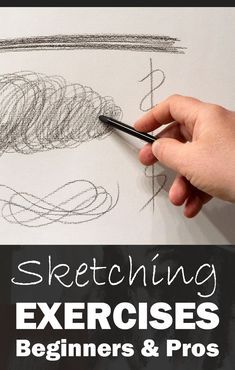 a person drawing on paper with the words sketching exercises for beginners and pros