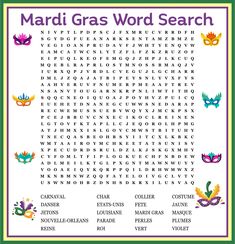 mardi gras word search with masks