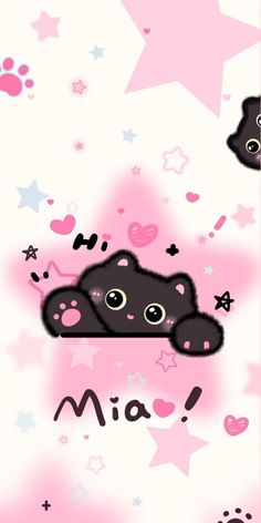 a pink and black cat with stars in the background