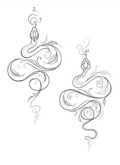 an artistic drawing of two candles with swirls on them