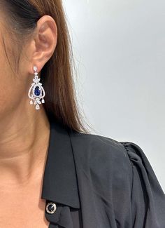 For Sale on 1stDibs - The Following Item we are offering is a Rare Important Radiant 18KT Gold Large Rare Fancy Blue Ceylon Sapphire and Diamond Earrings. Earrings are comprised Sapphire And Diamond Earrings, Ceylon Sapphire, Diamond Dangle Earrings, Blue Sapphire Diamond, Royal Jewels, Sapphire Diamond, Blue Sapphire, Diamond Earrings, Sapphire