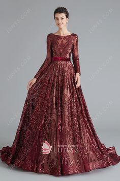 burgundy long sleeve sequin princess sparkly prom dress Formal Dress Long Sleeve, Winter Prom Dresses, Formal Dress Long, Gothic Gowns, Mommy Dress, Homecoming Dresses Sparkly, Lace Prom Dress, Sequin Prom Dresses, Backless Prom Dresses