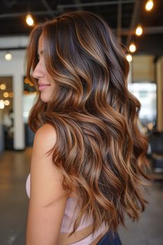 Caramel Ombre Hair Color For Brunettes, Indian Hair Colour, Brunette With Caramel Highlights Honey, Honey Caramel Balayage, Full Head Balayage, California Brunette Hair, Layers Highlights, Brown Hair With Caramel, California Brunette