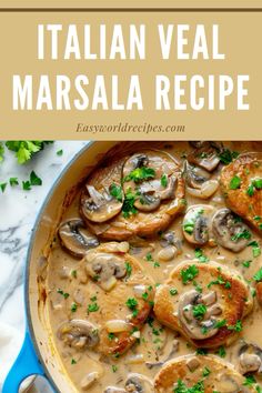 a skillet filled with mushrooms and gravy