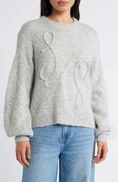 This boxy wool-kissed sweater has a tonal logo embroidered on the front that brings branded appeal to your look. 23" length (size Medium) Crewneck Long sleeves with ribbed cuffs 55% acrylic, 21% polyester, 16% nylon, 8% wool Hand wash, dry flat Imported Boxy Sweater, Sweater Grey, Embroidered Sweater, Steel Grey, Logo Embroidered, Sam Edelman, Cashmere Sweaters, Pullover Sweater, Pullover Sweaters