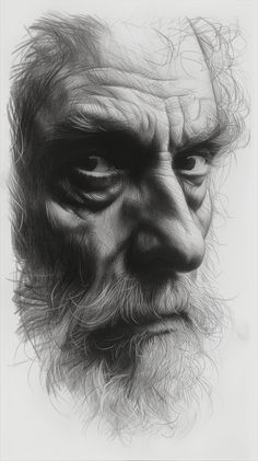 a black and white drawing of an old man's face