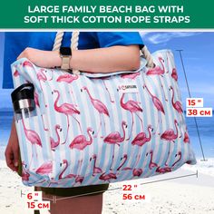 Grab your large beach bag from SHYLERO and enjoy: WATERPROOF OUTER CANVAS-LIKE FABRIC with ripstop construction. Our beach bag is really durable, can hold 22 pounds (10 kg) easily, and it is machine washable as well WATERPROOF INTERIOR LINING protects your items from getting wet or damaged ROOMY CAPACITY - sized at L22"xH15"xW6" (or L17"xH15"xW6" X-Large variation), there is plenty of space to securely store your wet beach towels, outfits, lotions, lipstick, cosmetics, magazines, other accessori Large Beach Bag With Large Capacity, Large Beach Bag For Summer, Large Beach Bag With Large Capacity For Vacation, Casual Beach Bag With Reinforced Handles, Summer Outdoor Activities Bag, Summer Tote Bags For Outdoor Activities, Summer Outdoor Tote Bag, Large Capacity Bags For Summer Outdoor Activities, Rectangular Bags For Outdoor Activities In Summer