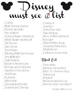 the disney must see list is shown in black and white