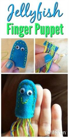 the finger puppet is made with felt and yarn