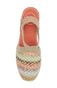 Enchant your stride with this dreamy espadrille-inspired wedge topped with an intricate weave of rainbow threads and grounded on a rubber traction sole. 2 1/4" heel; 3/4" platform Textile upper and lining/rubber sole Made in Spain Multicolor Closed Toe Espadrilles, Multicolor Espadrille Sandals With Round Toe, Casual Multicolor Espadrilles With Woven Sole, Multicolor Wedge Sandals With Cushioned Footbed And Round Toe, Multicolor Closed Toe Espadrilles For Beach, Multicolor Round Toe Espadrilles For Beach, Multicolor Espadrilles With Woven Sole For Vacation, Multicolor Espadrille Sandals For Beach, Multicolor Espadrille Sandals For Vacation