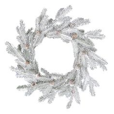 a white christmas wreath with pine cones and needles on a white background, ready to be used as an ornament