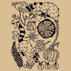 a drawing of animals and plants on a brown background with the words wild things written in black ink