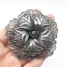 Great vintage condition.  925 Sterling Silver Vintage Mexico Oxidized Filigree Pin Brooch  Weight: 28.0g   WELCOME TO PAWN SHOP We are an actual pawn shop and have been in business for over 25 years. Since 1990, our establishment has been serving a variety of clients by providing them with short term cash solutions and options of liquidity regarding their treasured heirlooms. Acknowledging that today′s customers are very sophisticated and are looking for a variety of investments, our acquisition Marcasite Ring, Vintage Mexico, Black Onyx Ring, Pawn Shop, Thumb Rings, Onyx Ring, Pretty Design, Favorite Rings, Pin Brooch