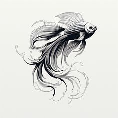 a black and white drawing of a fish