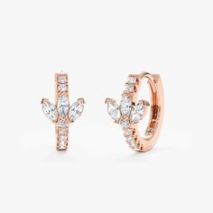 Rose Gold Marquise Diamond Huggies Huggy Earrings, Diamond Huggie Earrings, Diamond Huggies, Small Gold Hoops, Beautiful Gift Wrapping, Bridal Bands, Floral Theme, Diamond Hoop Earrings, Marquise Diamond