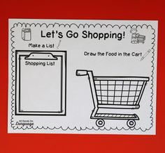 a shopping list with an image of a grocery cart and the words let's go shopping