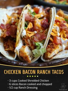 chicken bacon ranch tacos on a plate