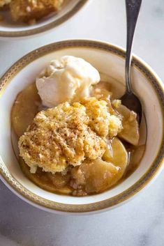 two bowls filled with dessert and ice cream