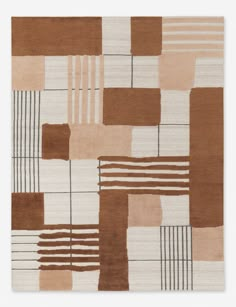 a brown and white rug with squares on it