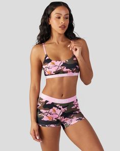 Camo gets girly with this new pink print. Made of our silky poly blend, the Stealth Woods Scoop Bralette almost feels like you're not wearing a bra at all. It’s fully lined and features include adjustable straps, a cute scoop neckline, and a soft microfiber band that won’t ride or rub. | PSD Women's Stealth Woods Scoop Bralette, Size XS, Polyester/Blend Amanda Williams, Not Wearing A Bra, Womens Camo, Signature Collection, Dream Clothes, Pink Print, Boy Shorts, Scoop Neckline, Bralette