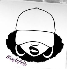 a black and white drawing of a person wearing a hat with the word blingfinity on it