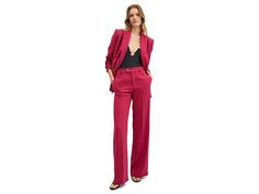 MANGO Iguana Trousers - Women's Casual Pants : Bright Pink : Customers say styles from this brand tend to run small, order one size up. Style up your office look into a classy fashion wearing MANGO Iguana Trousers. Regular fit. Pull-on style. Zip fly and button closure. Belt loops on wasitband. Full-length hemline. Flared silhouette. 100% polyester. Machine wash, tumble dry. Imported. Trousers Women Casual, Wide Leg Suit Pants, Classy Fashion, Garment Labels, Suit Pants, Women Pants Casual, Fashion Classy, Women's Casual, Bright Pink