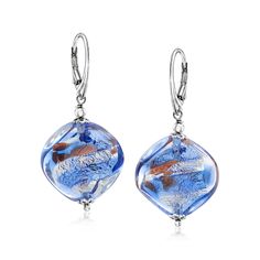 Ross-Simons - Italian Blue Murano Glass Bead Drop Earrings in Sterling Silver. In shades of light blue, icy white and coppertone with sterling silver, these Murano glass bead drop earrings are just as refreshing as a dip in the pool on a hot summer's day. Murano glass beads are unique and may vary. Made in Italy. Hanging length is 1 3/4". Leverback, Murano glass bead drop earrings. Jewelry Presentation, Italian Blue, Bead Drop Earrings, Shades Of Light Blue, Shades Of Light, Murano Glass Beads, Beaded Drop Earrings, Broken Chain, Fine Jewellery Earrings