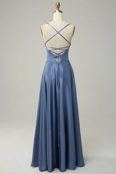 Grey blue neckline A-line long bridesmaid dress Bridesmaid Dresses Online, Evening Dresses Cocktail, Satin Bridesmaid Dresses, Long Bridesmaid Dress, Sophisticated Dress, Formal Party, Wedding Bridesmaid Dresses, Long Prom Dress, Formal Evening Dresses