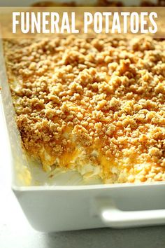 Cheesy Hashbrown Potato Casserole (aka FUNERAL POTATOES) on SixSistersStuff.com Freezer Potato Casserole, Six Sisters Christmas Recipes, Covered Dish Ideas, Six Sisters Recipes, Hash Brown Casserole Easy, Hashbrown Potato Casserole, Hash Brown Casserole Recipe, Cheesy Potatoes With Hashbrowns, Ham And Cheese Hash Brown Casserole