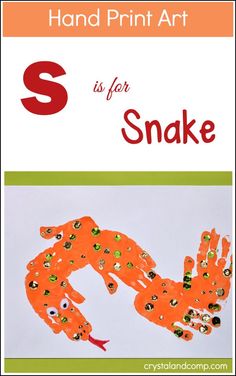 a hand print art project for kids to do with the letter s is for snake