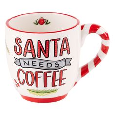 Santa Needs Coffee Mug - GLORY HAUS Drink Making, Coffee Ceramic, Fresh Baked Cookies, Hand Painted Mugs, Unique Christmas Decorations, Painted Mugs, Need Coffee, Ceramic Coffee Cups, Tea Lover