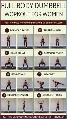 the full body dumbbell workout for women is shown with instructions to do it in this video