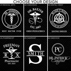 six different logos for doctors and other medical services, with the words choose your design