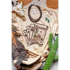 Stylish Trendy Khaki Western Poker Cards Graphic Print Short Sleeve T-Shirt. Made With High-Quality Materials For Comfort Durability. Khaki Color Adds A Touch Of Sophistication. Poker Cards Graphic Print For A Playful Element. Short Sleeves For Warmer Weather. Perfect For Casual Yet Fashionable Outfits. Easy To Pair With Jeans Or Shorts. Material: 95% Polyester 5% Elastane. Lisa Fischer, Khaki Style, Western Graphic Tees, Poker Cards, Sleeve Pattern, Fashion Graphic, Khaki Color, Short Sleeve T Shirt, Country Chic