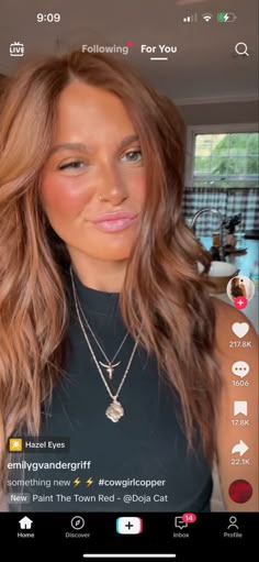 Cooper Hair Blonde Money Piece, Copper Balayage Blue Eyes, Strawberry Blonde Latina, Blue Eyed Hair Color Ideas, Cowboy Copper With Dark Roots, Light Auburn Hair Color With Money Piece, Red Hair Hazel Eyes Olive Skin, Auburn Copper Hair With Money Pieces, Cowboy Copper Hair Hazel Eyes