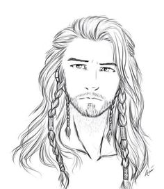 a drawing of a man with long hair and braids on his head, looking straight ahead