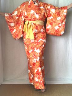 Orange Kimono Traditional, Sash Pattern, Orange Dressing, Orange Kimono, Yellow Kimono