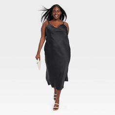 Women's Maxi Slip Dress - A New Day™ Black Xxl : Target Casual Sleeveless Satin Slip Dress, Casual Satin Slip Dress For Date Night, Casual Satin Slip Dress With Spaghetti Straps, Casual Midi Length Slip Dress For Night Out, Sleeveless Slip Dress For Spring Nights, Spring Sleeveless Night Slip Dress, Spring Sleeveless Slip Dress For Night, Casual Sleeveless Night Dress, Chic Sleeveless Midi Dress For Night