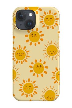 an iphone case with sun faces on it