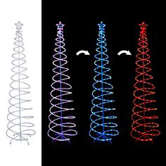 LIGHT-UP SPIRAL CHRISTMAS TREE: A unique, new-age faux tree designed in a coiled cone shape. THRILLING LIGHT SHOW: 432 multi-colored LED lights allow for 8 different pattern functions that are easy to set for a gorgeous light display. VERSATILE DISPLAY: Includes UL listed adaptor and power cord for an easy plug-in set-up in your front yard or inside in your hallway, living room, or anywhere else. Alpine Corporation 7.5-ft Pre-lit Assorted Artificial Christmas Tree with Color Changing LED Lights Spiral Christmas Tree, Spiral Tree, Colored Led Lights, Silver Christmas Tree, Led Color Changing Lights, Faux Tree, Christmas Greenery, Cute Bedroom Decor, Color Changing Led