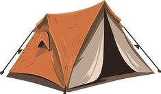 an orange and white tent with two poles sticking out of it's front end