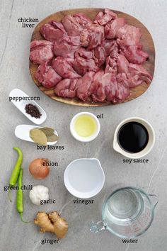 the ingredients needed to make this dish include meat, onions, garlic, peppercorst, and water