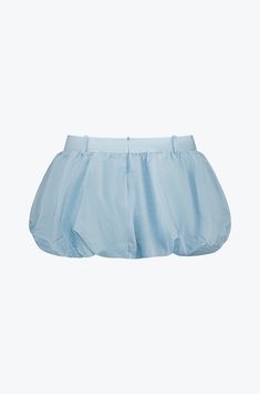 A playful vintage-inspired mini suit skirt, crafted in a bubble silhouette. Uniquely formed with silk-loomed taffeta, which reflects a chic, iridescent sheen. Featuring a mini length, belt loops, mock fly closure and zip at back. Azul is a luminous light blue shade. MADE IN AUSTRALIA. Fabric- 100% Poly-Taffeta Care: Cold hand wash inside out ONLY; lay out flat to dry. Do not: tumble dry, machine wash, spin, wring, bleach, steam, iron. Please follow the SIZE GUIDE here. True to size - we recommen Fitted Short Nylon Skirt, Spring Party Nylon Mini Skirt, Summer Party Mini Skirt In Nylon, Spring Short Nylon Skirt, Spring Nylon Mini Skirt, Chic Nylon Shorts For Summer, Chic Summer Nylon Shorts, Chic Short Nylon Bottoms, Chic Nylon Shorts