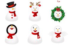 snowmen with hats, scarves and wreaths