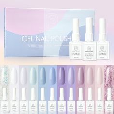 Click here to grab Nail Art Essentials Kit(Top & Base Coat, Matte Coat and Nail Strengthener) home with deals! Click here to view Top & Base Coat Dual Set! Click here to Gift you or her the all-in-one Gel Nail Kit with deals! Click here to learn more about 12 Colors Jelly Gel Polish Sets with deals! Click here to see BESTSELLER of Nail Tips Kits with glue and light Pro Set! Size: 13.2 x 6.7 x 0.8 （inch）.  Color: Multicolor. Lavender Gel Polish, Pastel Gel Polish, Gel Nail Polish Colors, Summer Gel Nails, Lavender Gifts, Fall Gel Nails, Art Essentials, Gel Nail Kit, Nail Polish Set