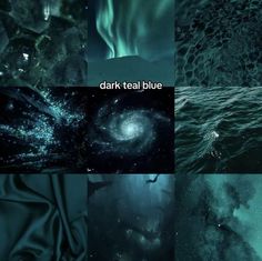 four different pictures with the words dark teal blue on them and an image of some water