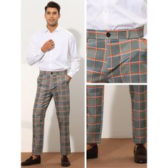 Lars Amadeus Business Plaid Dress Pants for men feature a checked pattern and classic fit, offering a flat front and zipper closure. These trousers are designed for a business style, making them versatile and easy to create a stylish look. Soft and lightweight, they provide comfort all day and are suitable for all seasons and everyday wear. Plaid Business Pants With Welt Pockets, Plaid Pants With Welt Pockets For Business, Plaid Dress Pants For Workwear, Dress Pants For Men, Slim Fit Chino Pants, Pattern Pants, Plaid Dress Pants, Slim Fit Dress Pants, Business Style