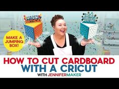 a woman holding two boxes with the words how to cut cardboard with a cricut