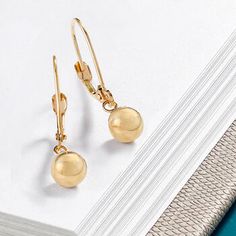 Ross-Simons - 6mm 14kt Yellow Gold Shiny Bead Drop Earrings. Subtle and sensational shiny round 6mm beads gracefully drop from these leverback earrings for a design that won't go out of style. Hanging length is 7/8". 14kt yellow gold earrings. Gold Jewelry With French Hook And Round Beads, Elegant Adjustable Lever Back Jewelry, Bead Drop Earrings, Yellow Gold Earrings, Beaded Drop Earrings, Jewelry Essentials, Leverback Earrings, Station Necklace, Yellow Gold Earring